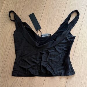 Lioness Elegant Black Draped Crop Top